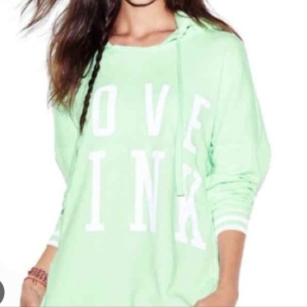 XS VS LOVE PINK Victoria's Secret hoodie in pastel lime green with drawstring